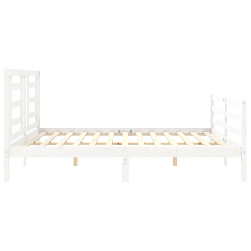Letto matrimoniale | Letto per adulti | Giroletto con Testiera Bianco 200x200 cm in Legno Massello - Image 7