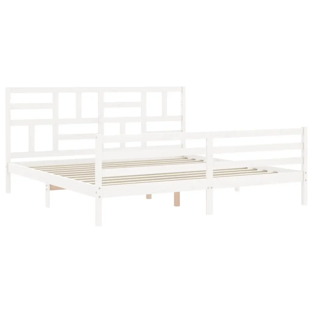 Letto matrimoniale | Letto per adulti | Giroletto con Testiera Bianco 200x200 cm in Legno Massello - Image 4