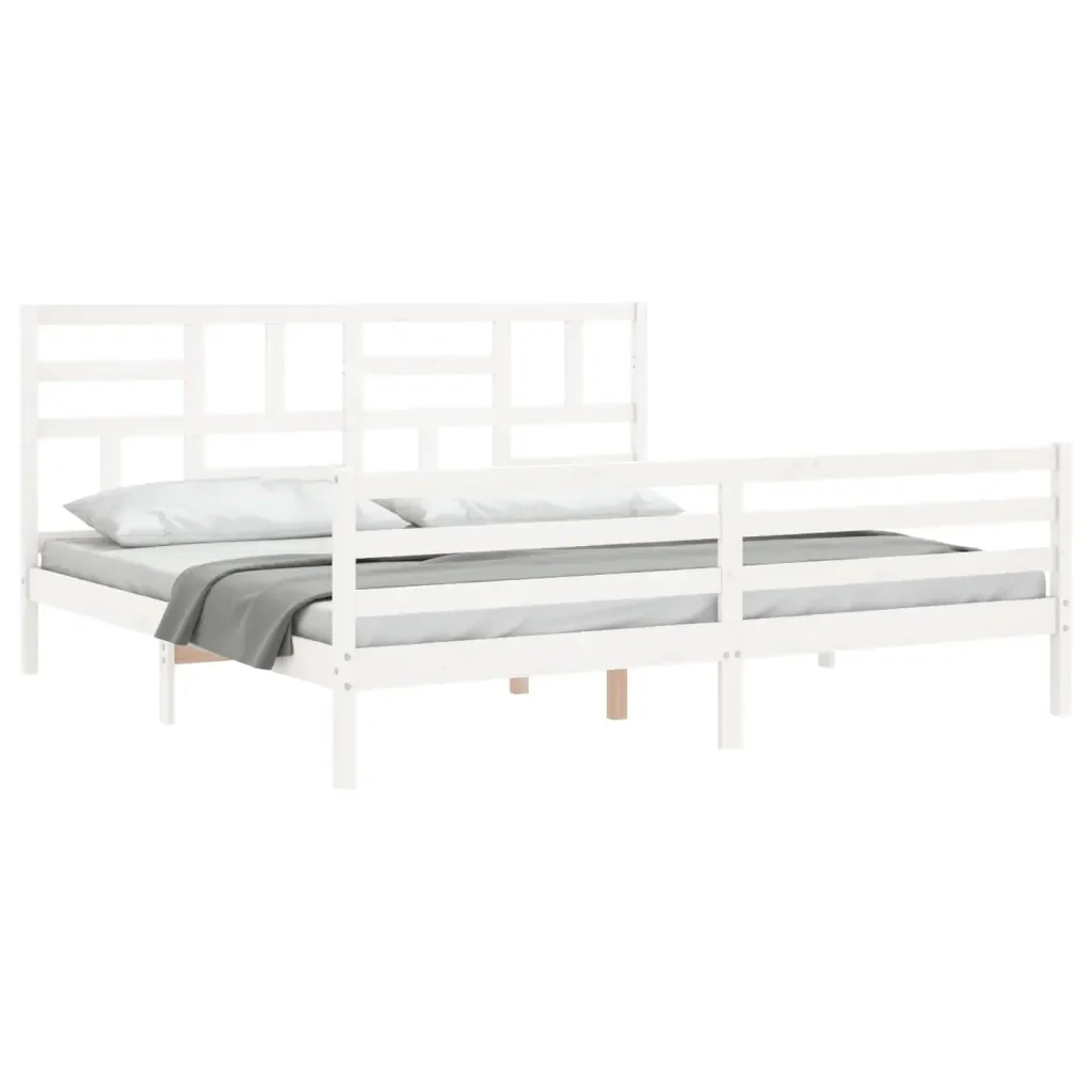 Letto matrimoniale | Letto per adulti | Giroletto con Testiera Bianco 200x200 cm in Legno Massello - Image 5