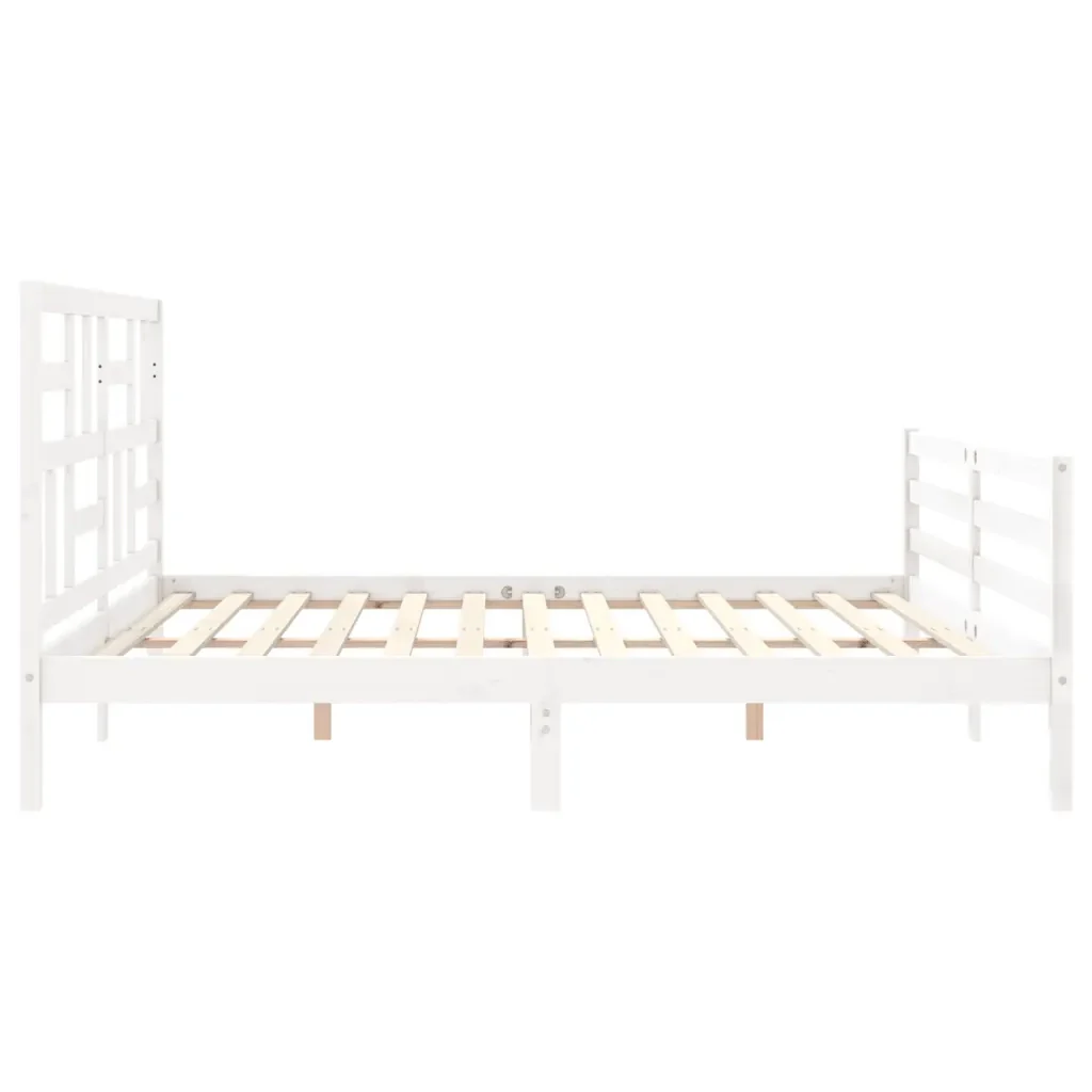 Letto matrimoniale | Letto per adulti | Giroletto con Testiera Bianco 200x200 cm in Legno Massello - Image 7