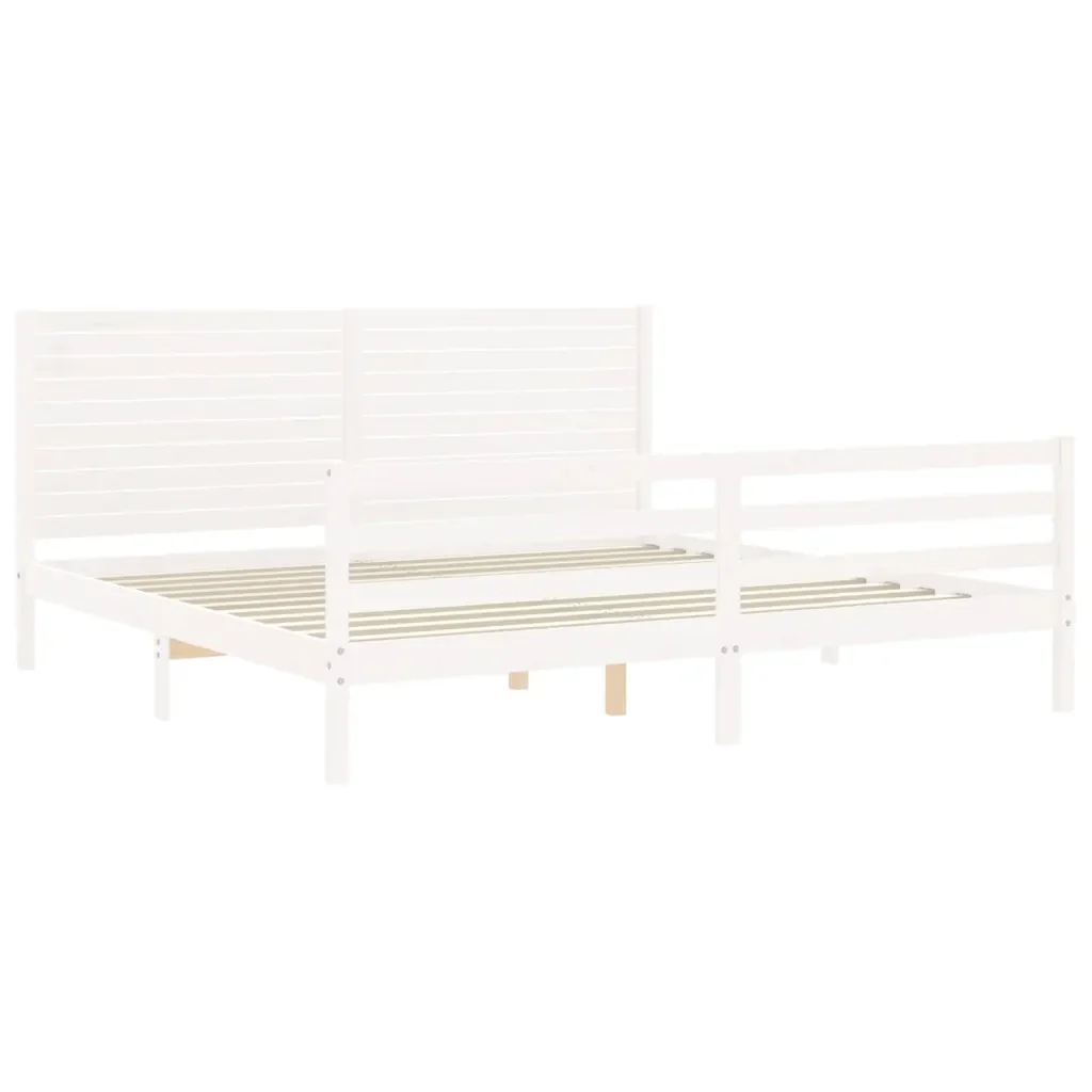 Letto matrimoniale | Letto per adulti | Giroletto con Testiera Bianco 200x200 cm in Legno Massello - Image 5