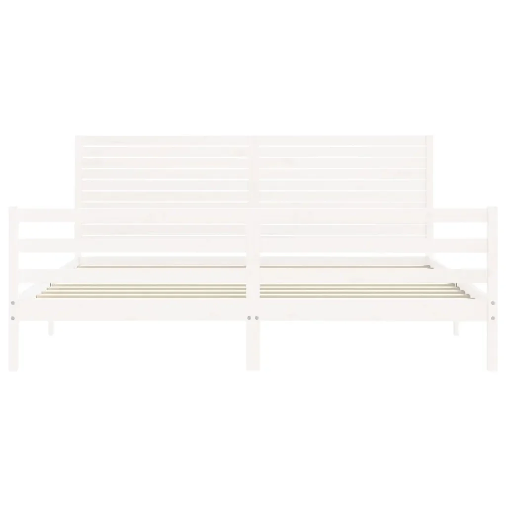 Letto matrimoniale | Letto per adulti | Giroletto con Testiera Bianco 200x200 cm in Legno Massello - Image 6