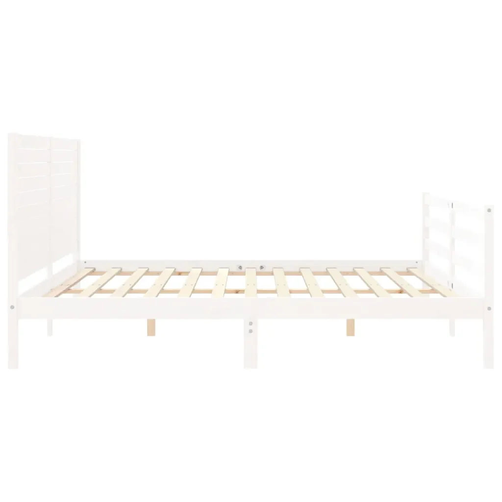 Letto matrimoniale | Letto per adulti | Giroletto con Testiera Bianco 200x200 cm in Legno Massello - Image 7