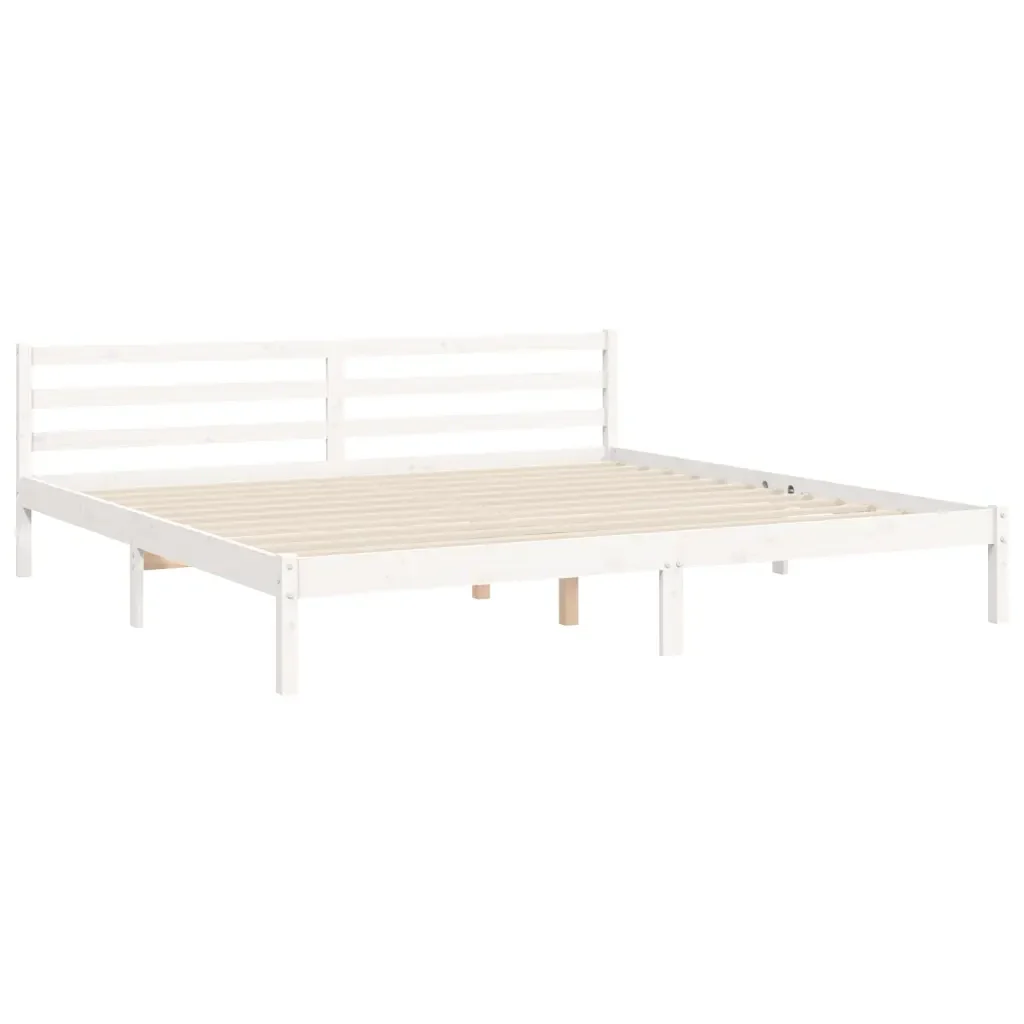 Letto matrimoniale | Letto per adulti | Giroletto con Testiera Bianco 200x200 cm in Legno Massello - Image 9