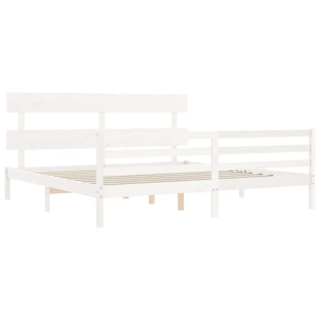 Letto matrimoniale | Letto per adulti | Giroletto con Testiera Bianco 200x200 cm in Legno Massello - Image 5
