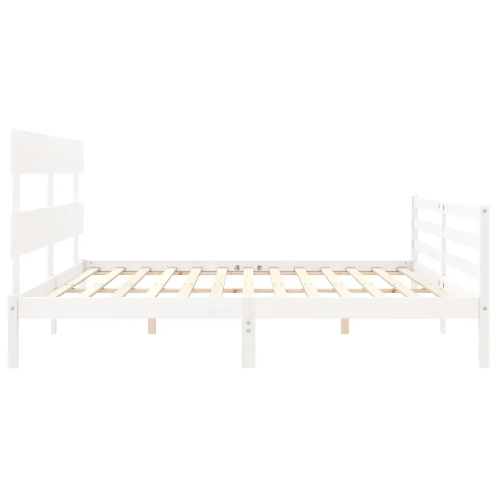 Letto matrimoniale | Letto per adulti | Giroletto con Testiera Bianco 200x200 cm in Legno Massello - Image 7