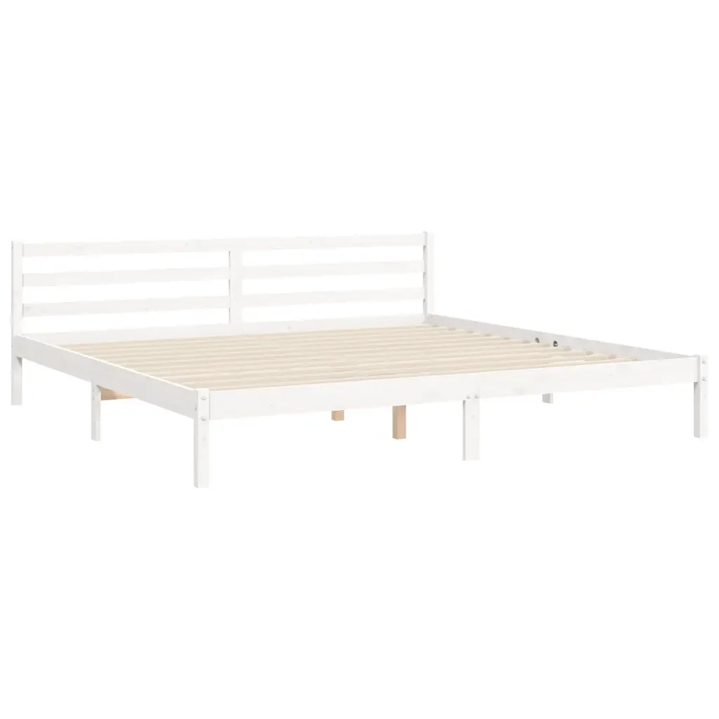Letto matrimoniale | Letto per adulti | Giroletto con Testiera Bianco 200x200 cm in Legno Massello - Image 9