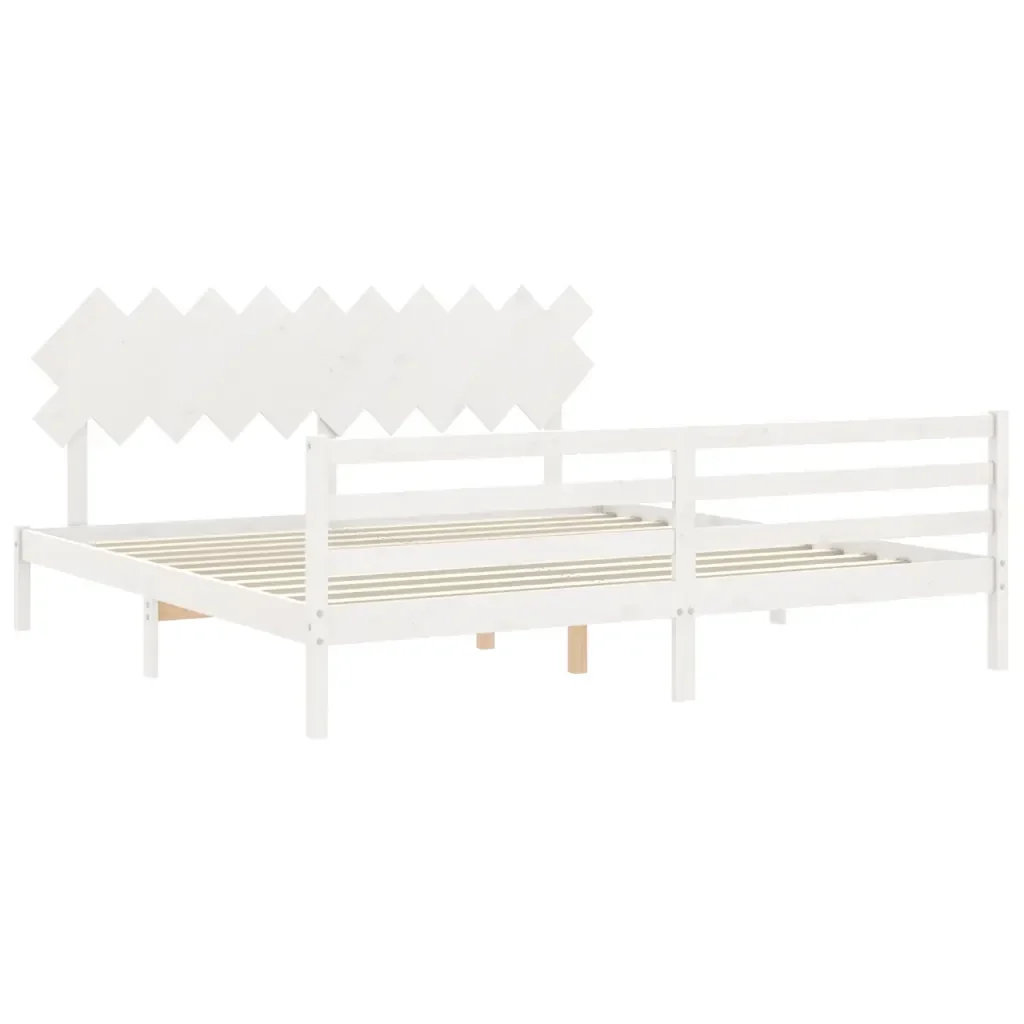 Letto matrimoniale | Letto per adulti | Giroletto con Testiera Bianco 200x200 cm in Legno Massello - Image 5
