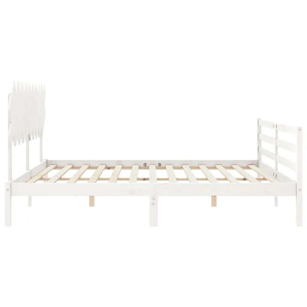 Letto matrimoniale | Letto per adulti | Giroletto con Testiera Bianco 200x200 cm in Legno Massello - Image 7
