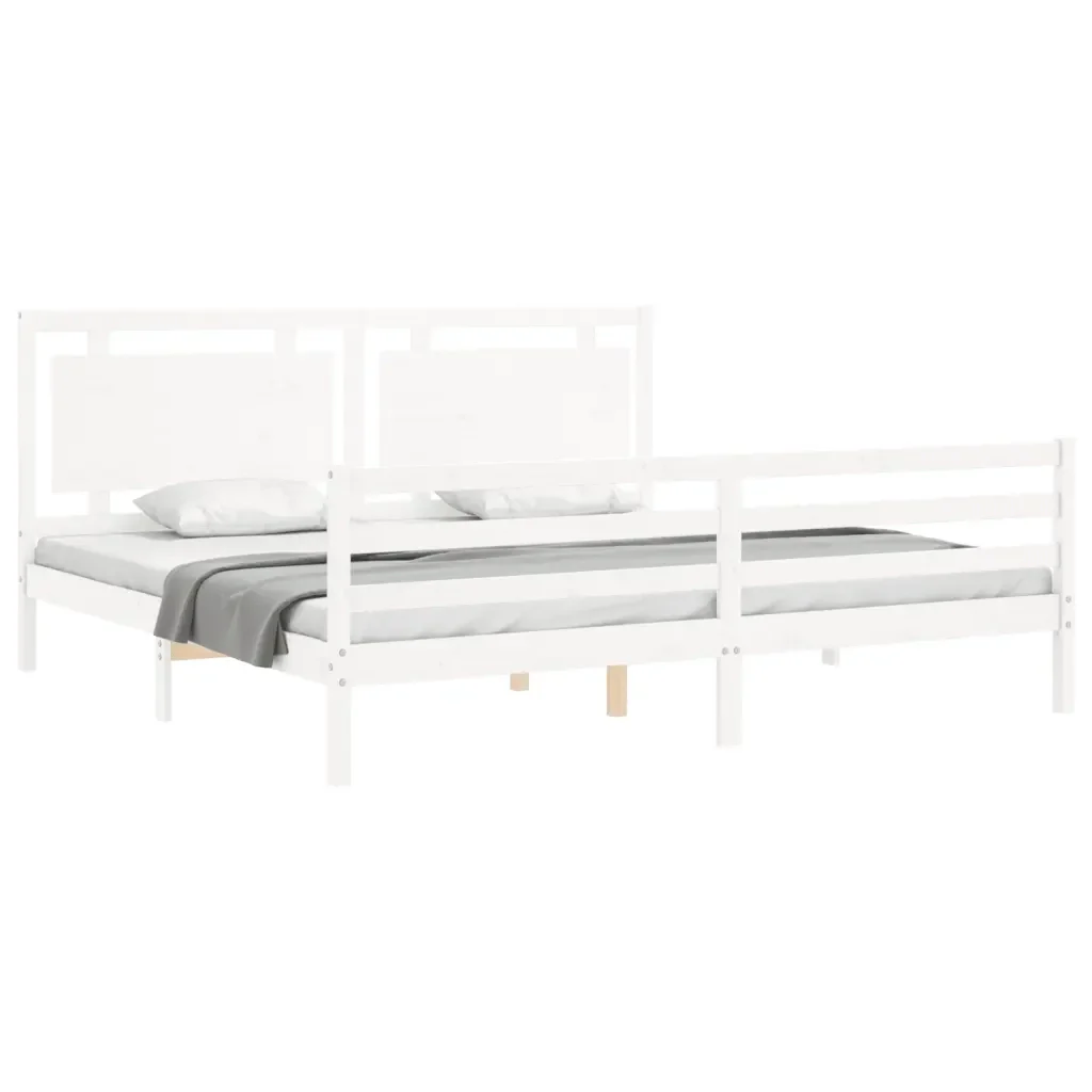 Letto matrimoniale | Letto per adulti | Giroletto con Testiera Bianco 200x200 cm in Legno Massello - Image 4