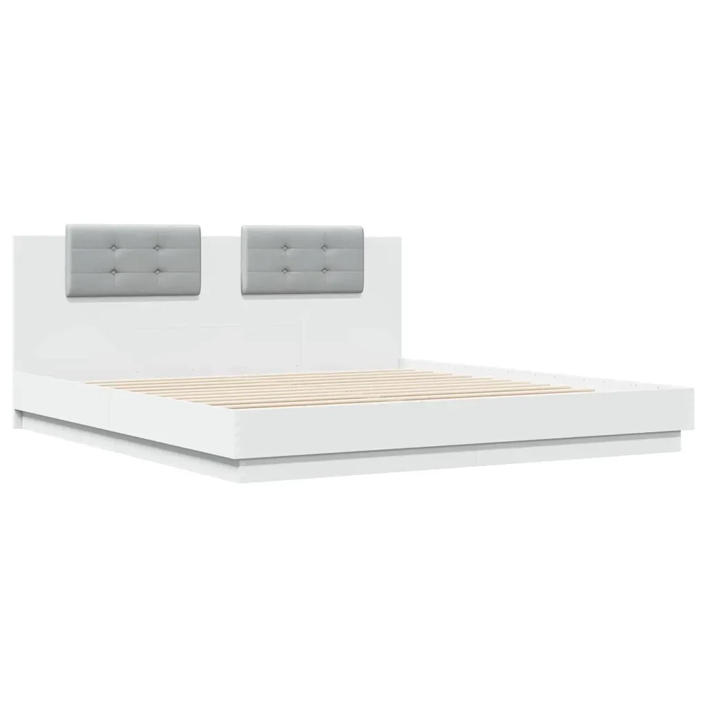 Letto matrimoniale | Letto per adulti | Giroletto con Testiera Bianco 200x200 cm in Legno Multistrato - Image 4