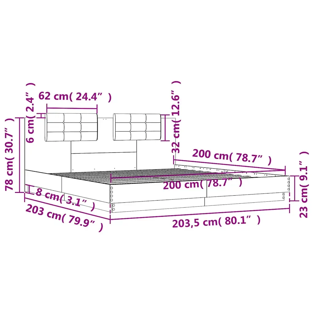 Letto matrimoniale | Letto per adulti | Giroletto con Testiera Bianco 200x200 cm in Legno Multistrato - Image 9
