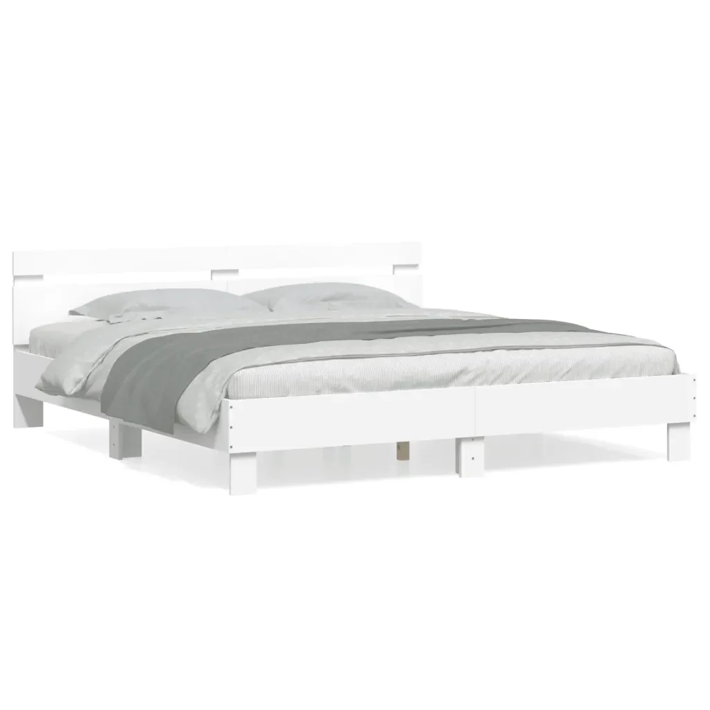 Letto matrimoniale | Letto per adulti | Giroletto con Testiera Bianco 200x200 cm in Legno Multistrato