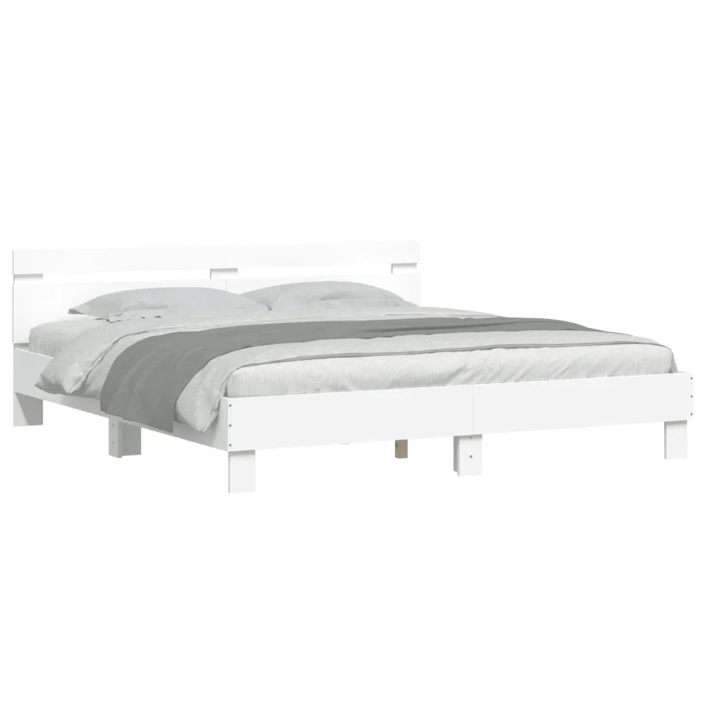 Letto matrimoniale | Letto per adulti | Giroletto con Testiera Bianco 200x200 cm in Legno Multistrato - Image 4