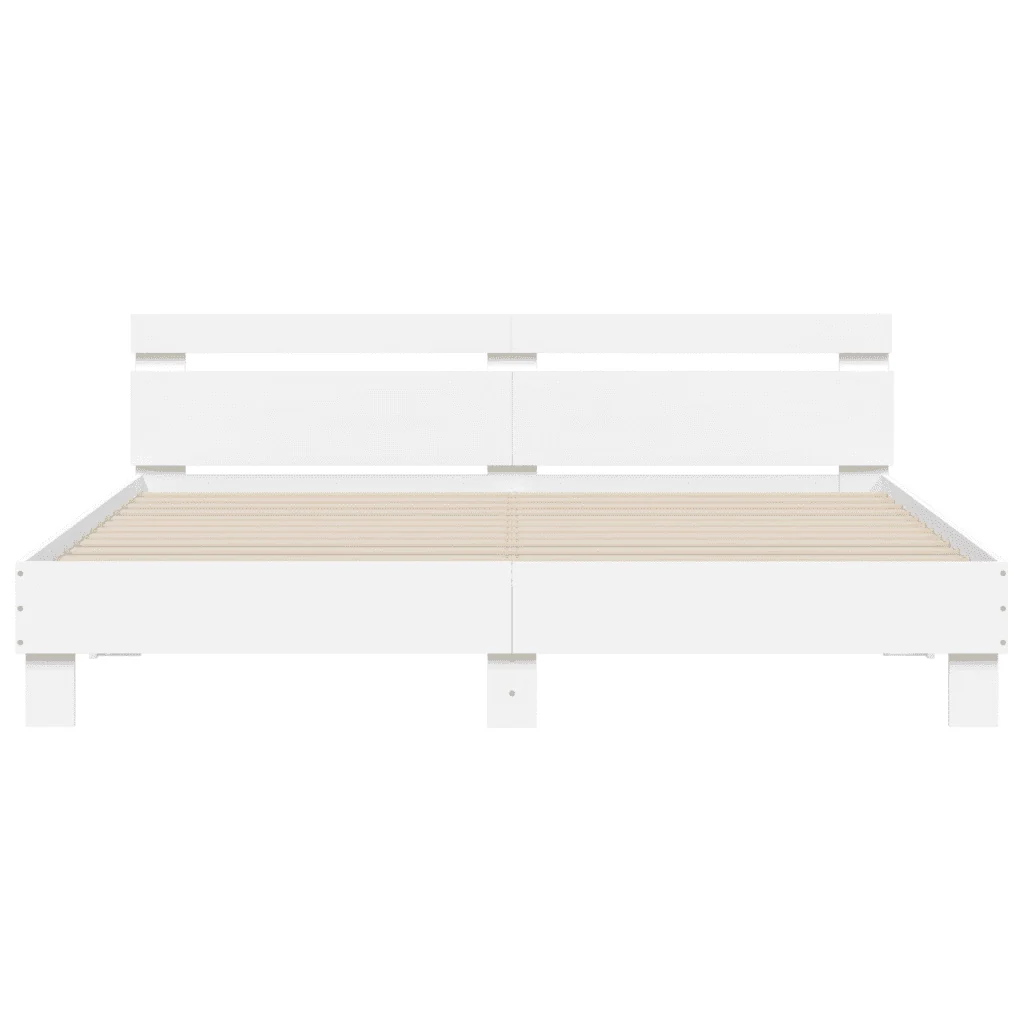 Letto matrimoniale | Letto per adulti | Giroletto con Testiera Bianco 200x200 cm in Legno Multistrato - Image 5