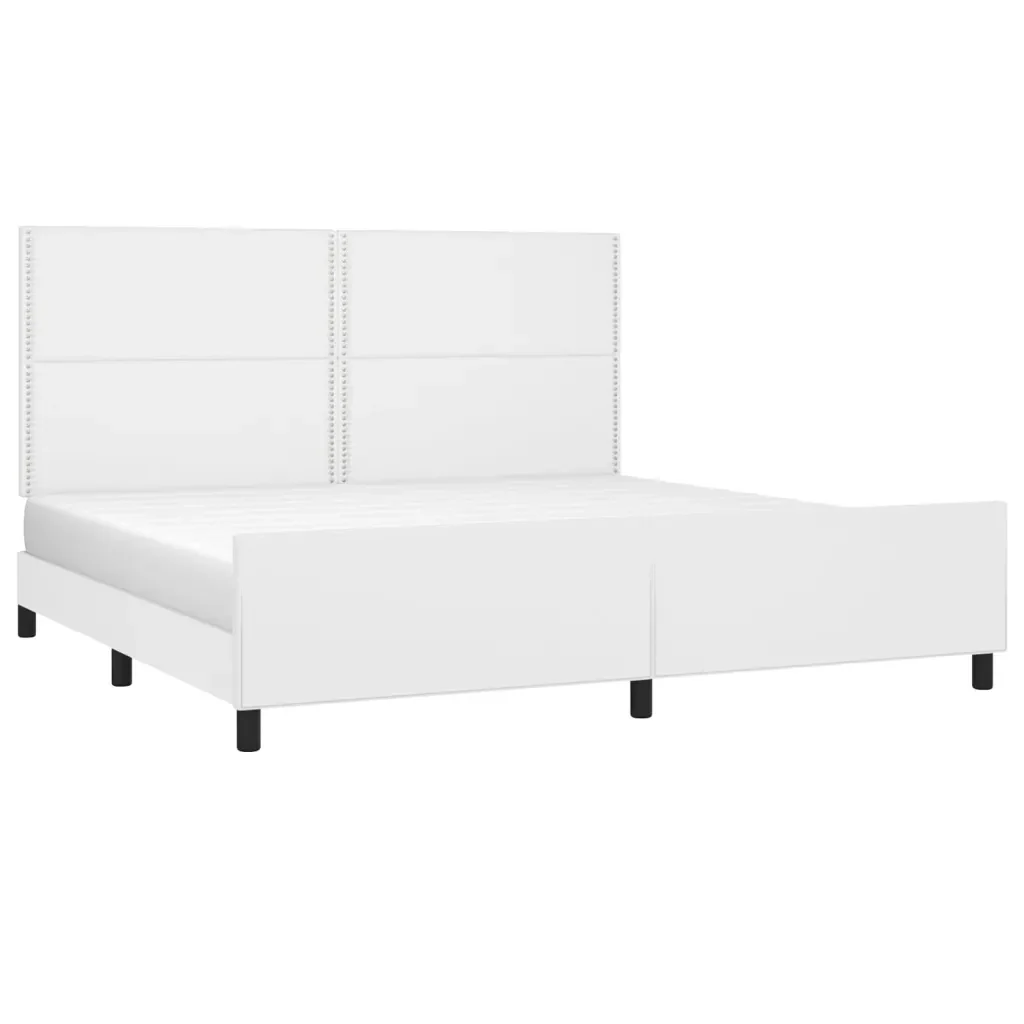 Letto matrimoniale | Letto per adulti | Giroletto con Testiera Bianco 200x200 cm in Similpelle - Image 3