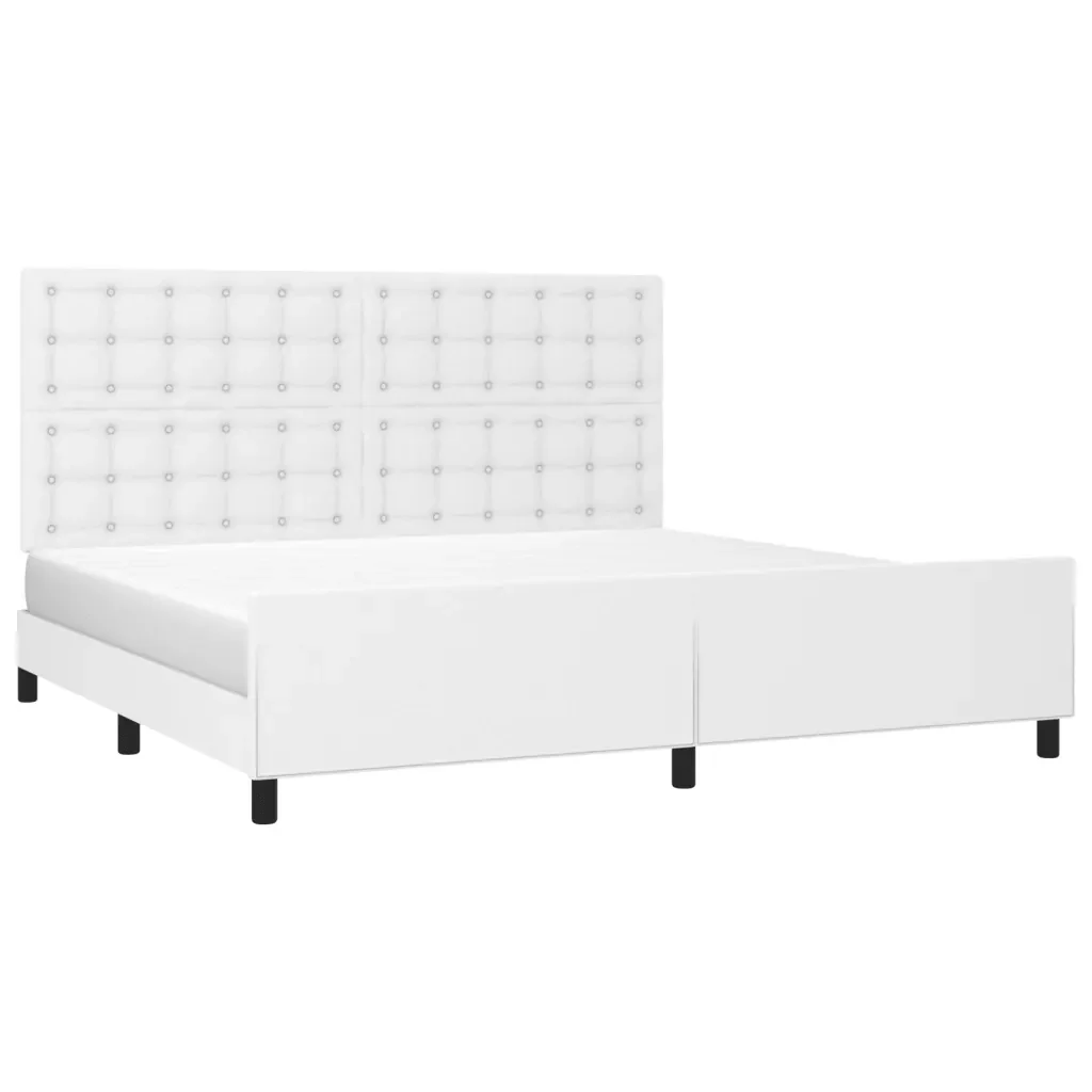 Letto matrimoniale | Letto per adulti | Giroletto con Testiera Bianco 200x200 cm in Similpelle - Image 4