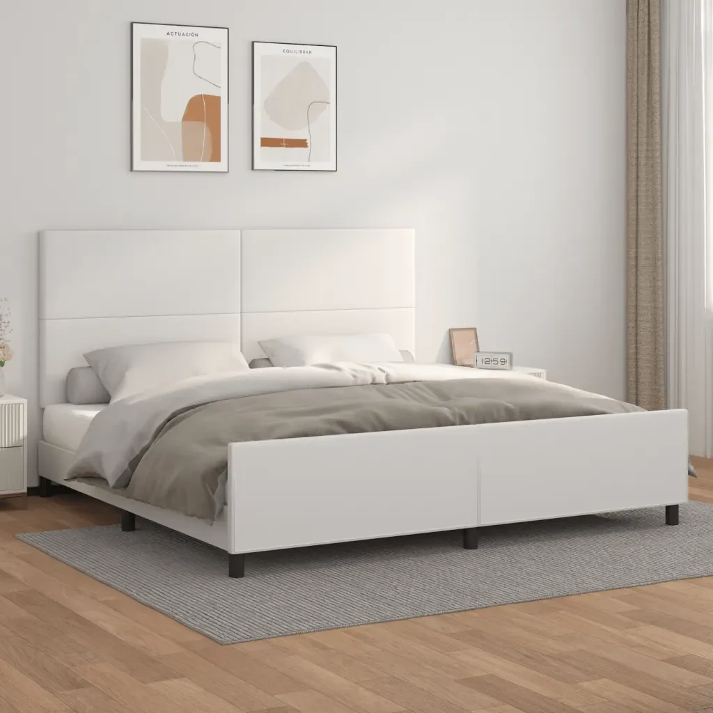 Letto matrimoniale | Letto per adulti | Giroletto con Testiera Bianco 200x200 cm in Similpelle - Image 2
