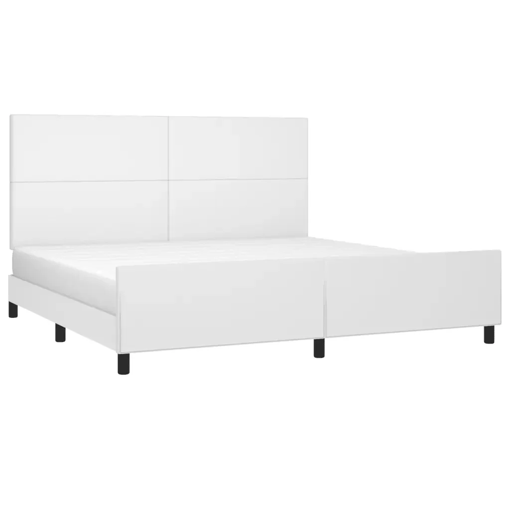 Letto matrimoniale | Letto per adulti | Giroletto con Testiera Bianco 200x200 cm in Similpelle - Image 4
