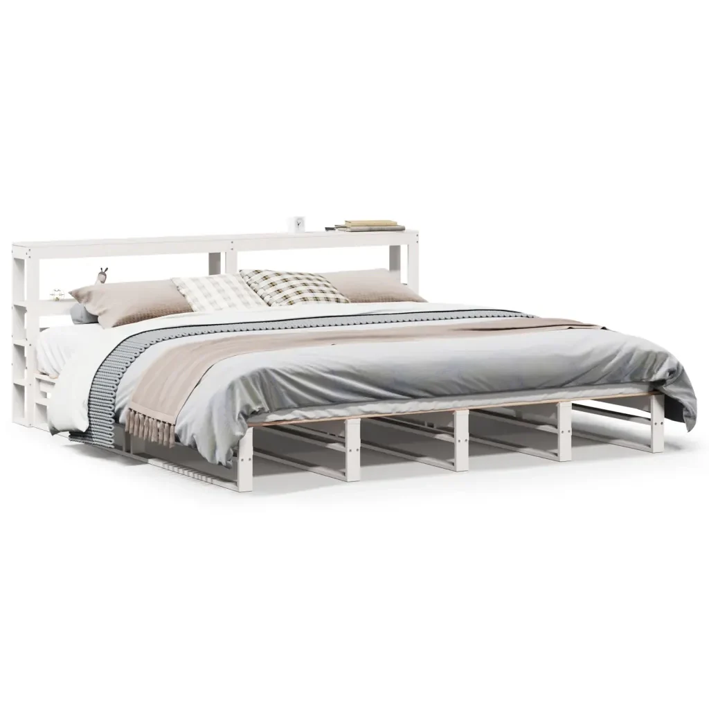 Letto matrimoniale | Letto per adulti | Giroletto con Testiera Bianco 200x200 cm Legno Massello di Pino