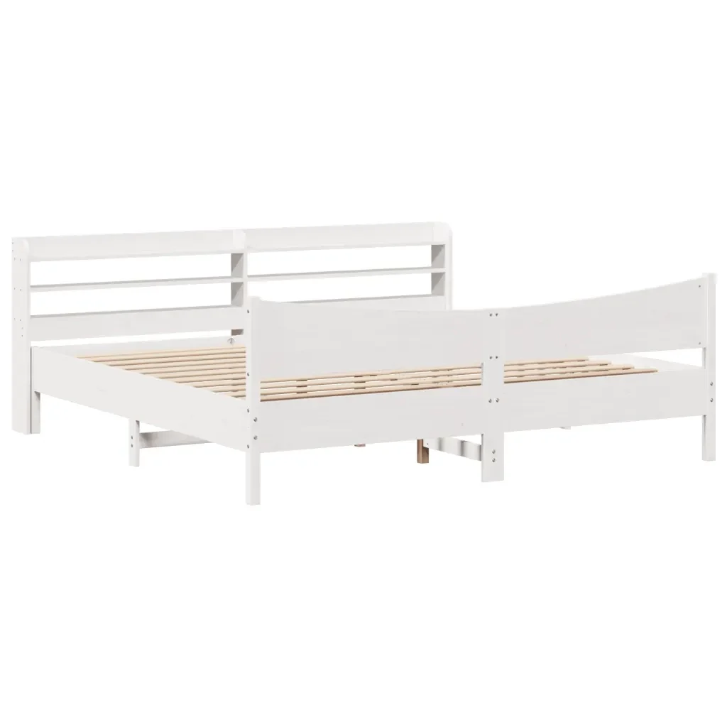 Letto matrimoniale | Letto per adulti | Giroletto con Testiera Bianco 200x200 cm Legno Massello di Pino