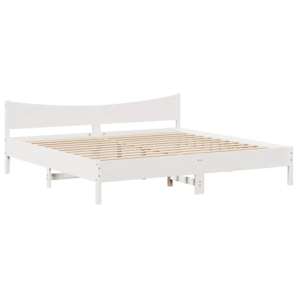 Letto matrimoniale | Letto per adulti | Giroletto con Testiera Bianco 200x200 cm Legno Massello di Pino - Image 5