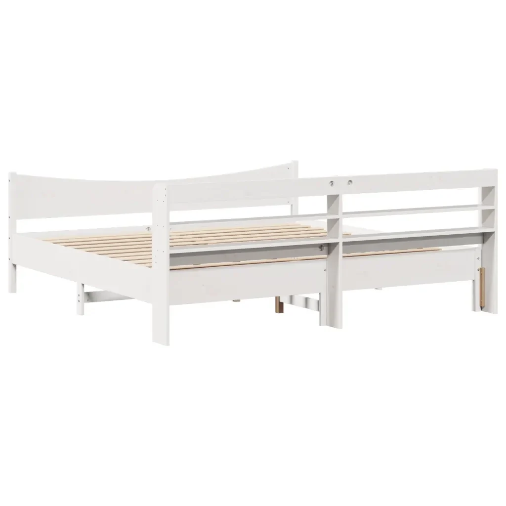 Letto matrimoniale | Letto per adulti | Giroletto con Testiera Bianco 200x200 cm Legno Massello di Pino - Image 8