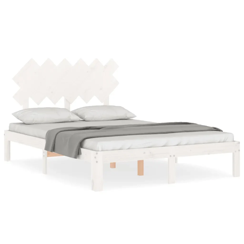 Letto matrimoniale | Letto per adulti | Giroletto con Testiera Bianco Double in Legno Massello