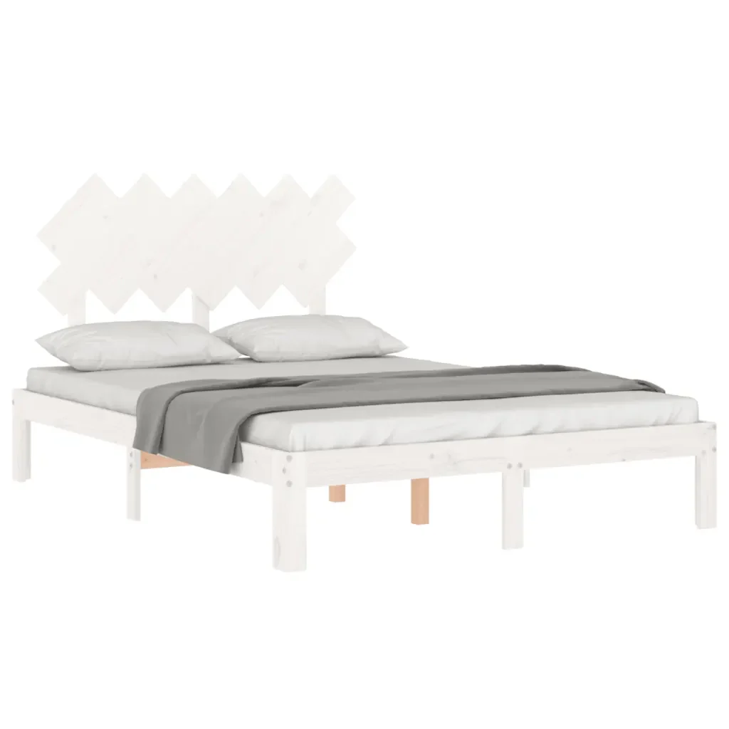 Letto matrimoniale | Letto per adulti | Giroletto con Testiera Bianco Double in Legno Massello - Image 4