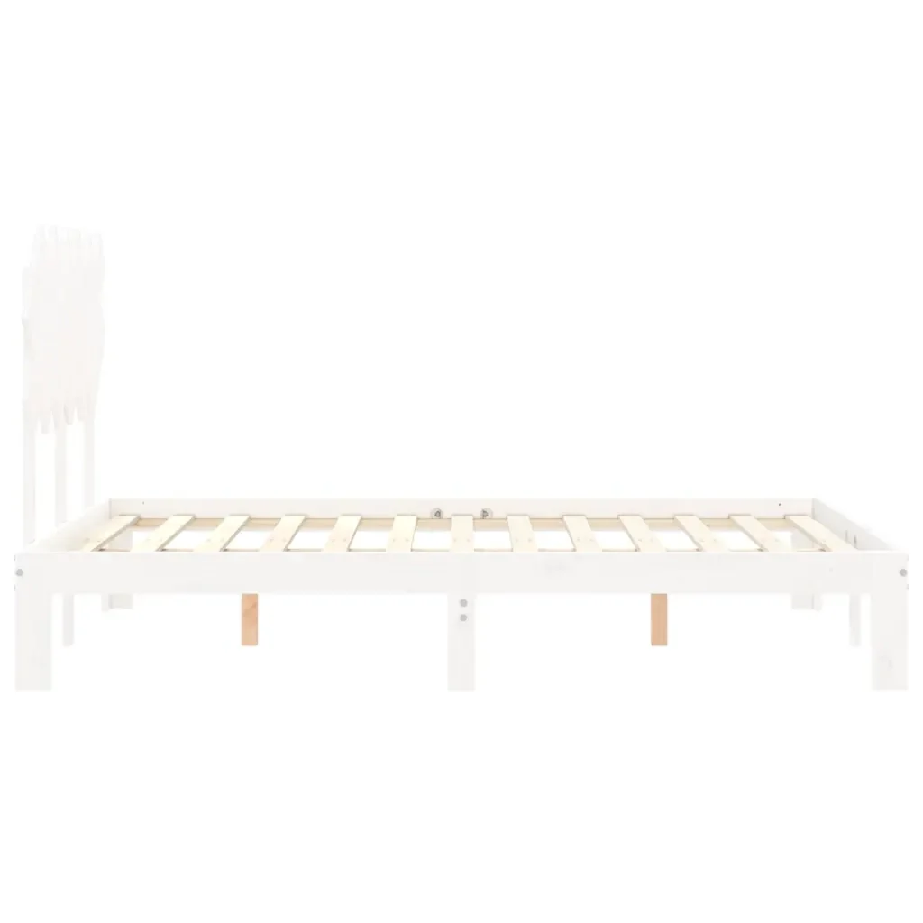 Letto matrimoniale | Letto per adulti | Giroletto con Testiera Bianco Double in Legno Massello - Image 7