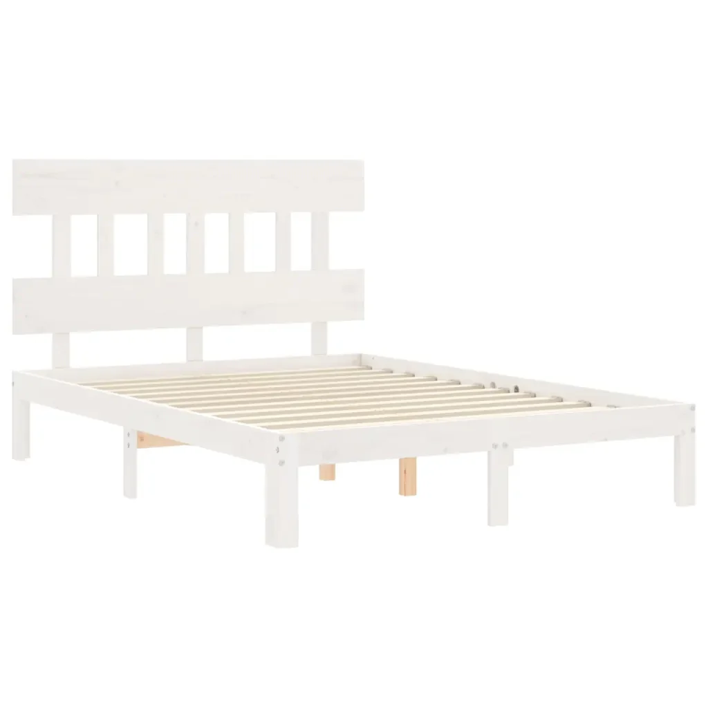 Letto matrimoniale | Letto per adulti | Giroletto con Testiera Bianco Small Double Legno Massello - Image 5