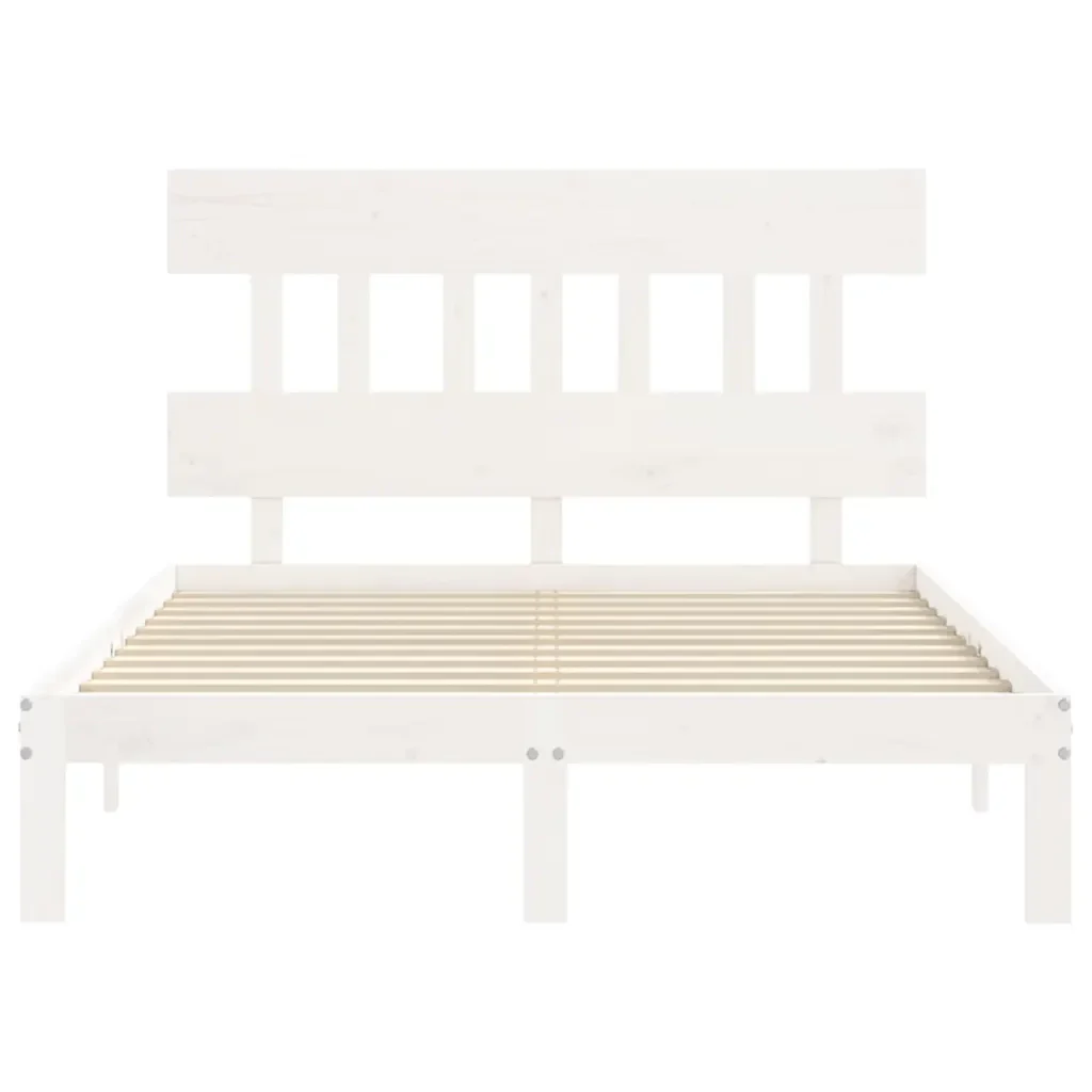 Letto matrimoniale | Letto per adulti | Giroletto con Testiera Bianco Small Double Legno Massello - Image 6
