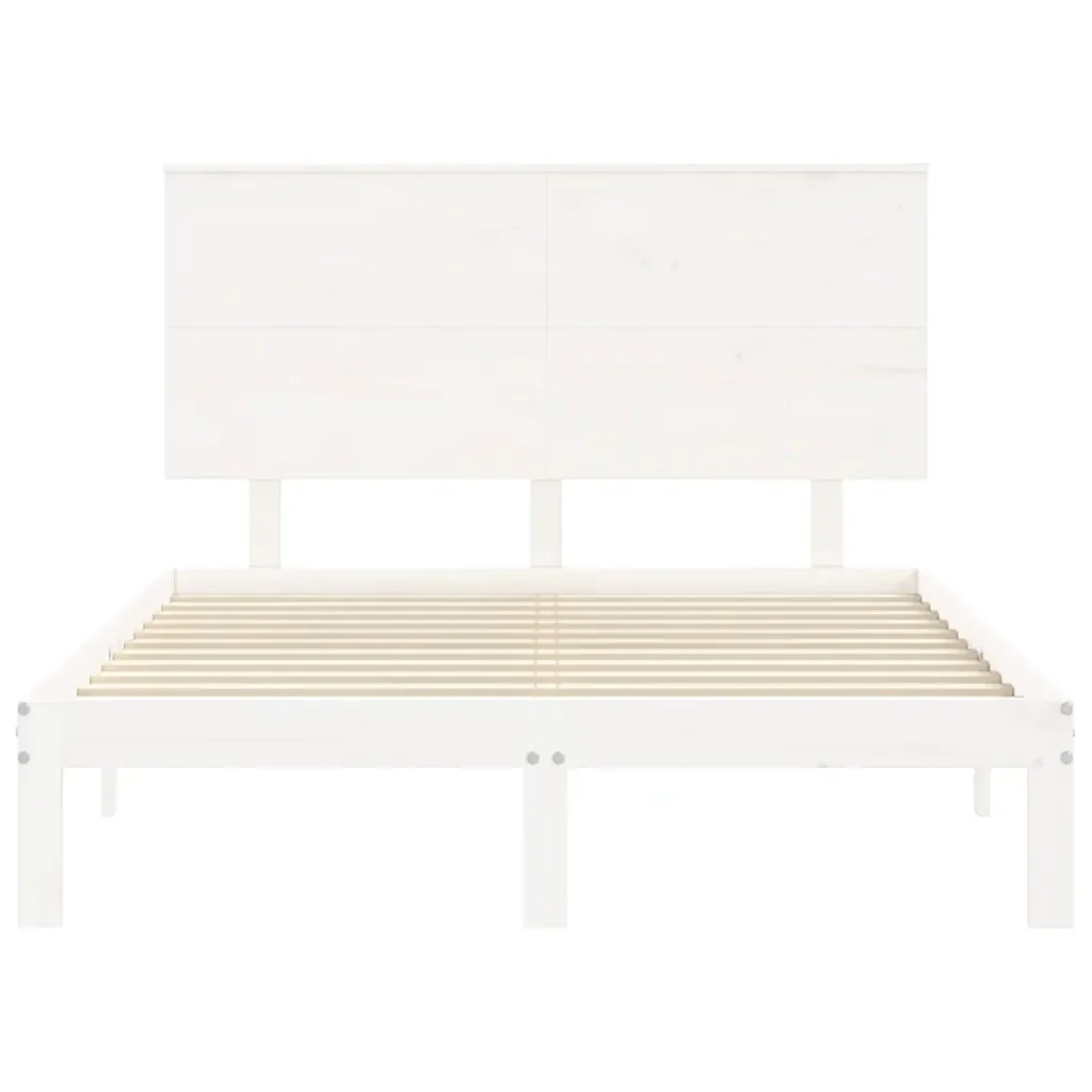 Letto matrimoniale | Letto per adulti | Giroletto con Testiera Bianco Small Double Legno Massello - Image 6