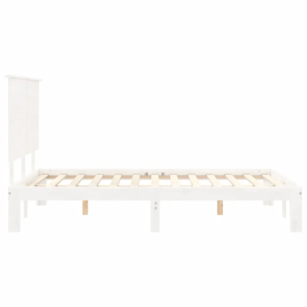 Letto matrimoniale | Letto per adulti | Giroletto con Testiera Bianco Small Double Legno Massello - Image 7