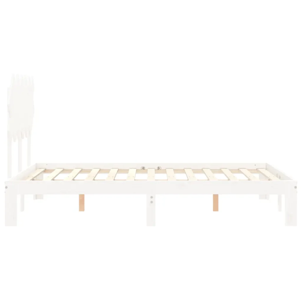Letto matrimoniale | Letto per adulti | Giroletto con Testiera Bianco Small Double Legno Massello - Image 7