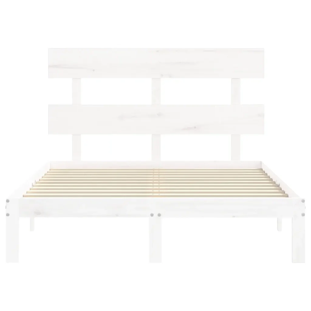 Letto matrimoniale | Letto per adulti | Giroletto con Testiera Bianco Small Double Legno Massello - Image 6