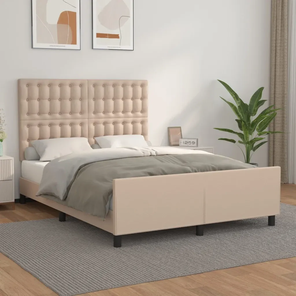 Letto matrimoniale | Letto per adulti | Giroletto con Testiera Cappuccino 140x190 cm in Similpelle - Image 2