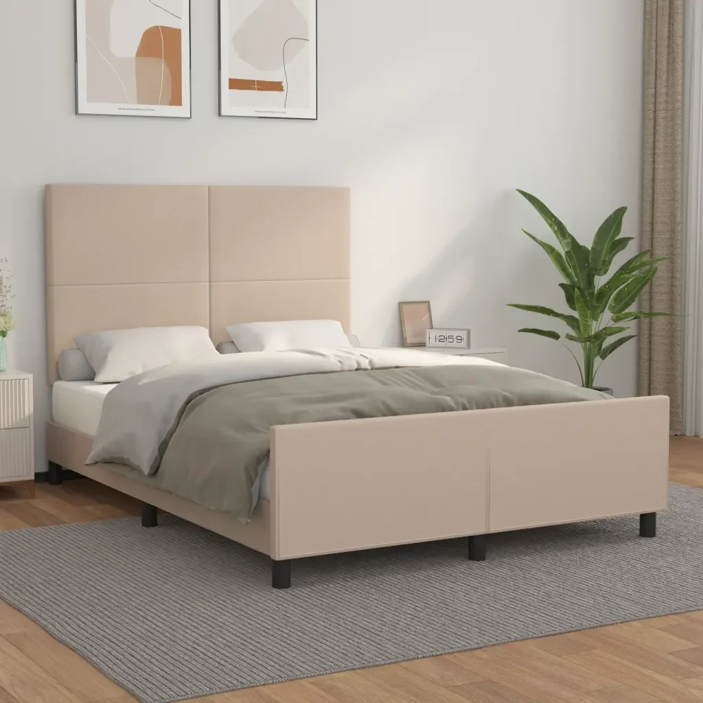 Letto matrimoniale | Letto per adulti | Giroletto con Testiera Cappuccino 140x200 cm in Similpelle - Image 2