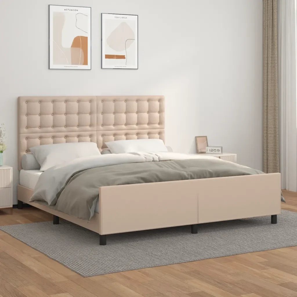 Letto matrimoniale | Letto per adulti | Giroletto con Testiera Cappuccino 160x200 cm in Similpelle - Image 2
