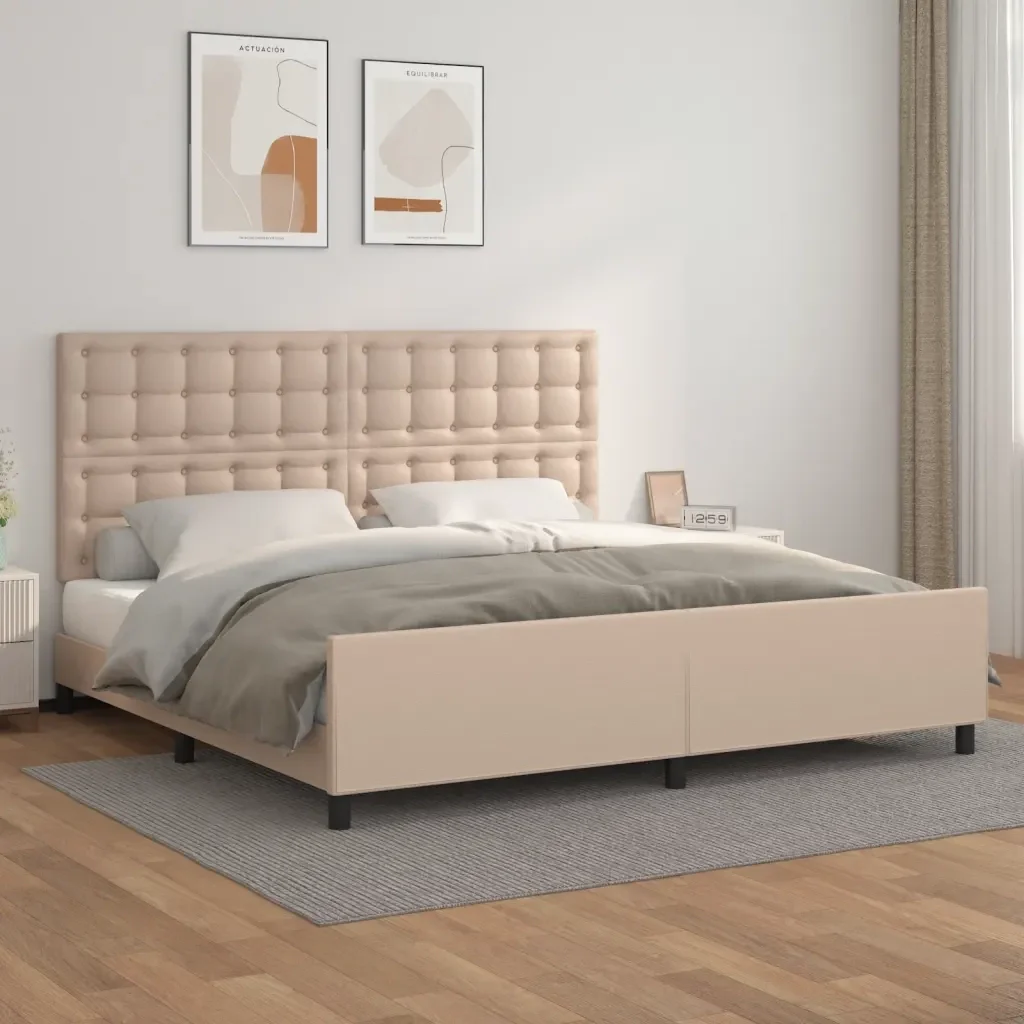 Letto matrimoniale | Letto per adulti | Giroletto con Testiera Cappuccino 200x200 cm in Similpelle - Image 2