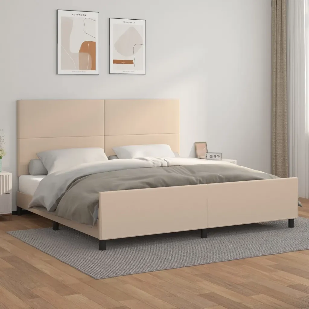 Letto matrimoniale | Letto per adulti | Giroletto con Testiera Cappuccino 200x200 cm in Similpelle - Image 2