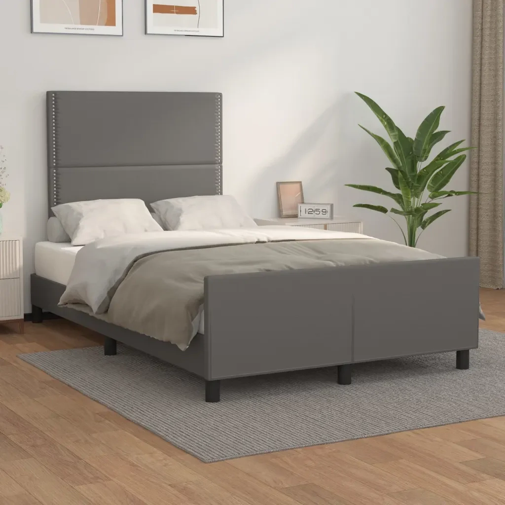 Letto matrimoniale | Letto per adulti | Giroletto con Testiera Crema 120x200 cm in Similpelle - Image 2
