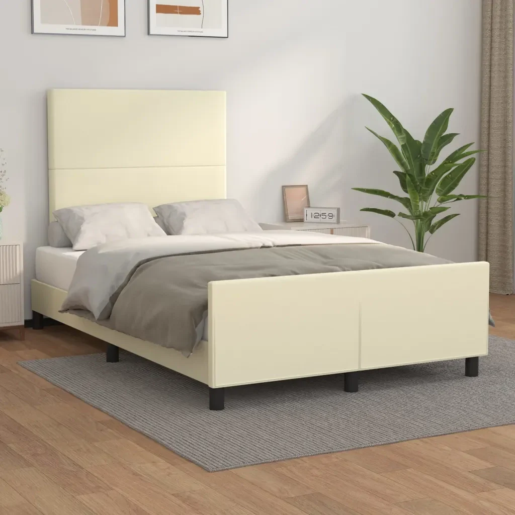Letto matrimoniale | Letto per adulti | Giroletto con Testiera Crema 120x200 cm in Similpelle - Image 2