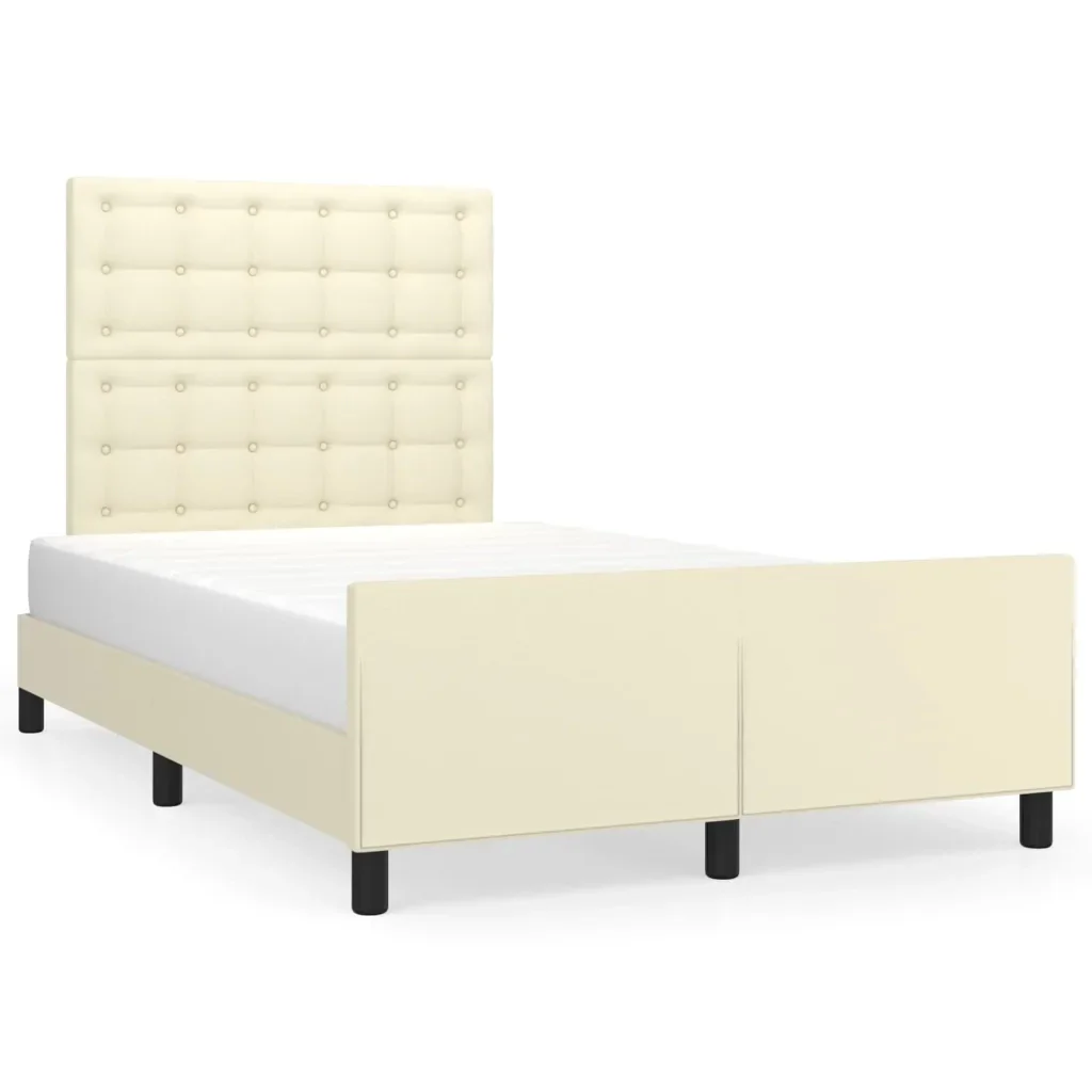 Letto matrimoniale | Letto per adulti | Giroletto con Testiera Crema 120x200 cm in Similpelle