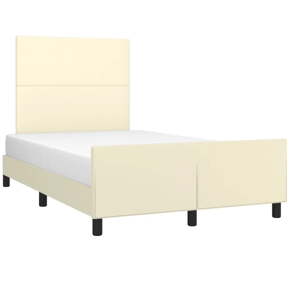 Letto matrimoniale | Letto per adulti | Giroletto con Testiera Crema 120x200 cm in Similpelle - Image 3