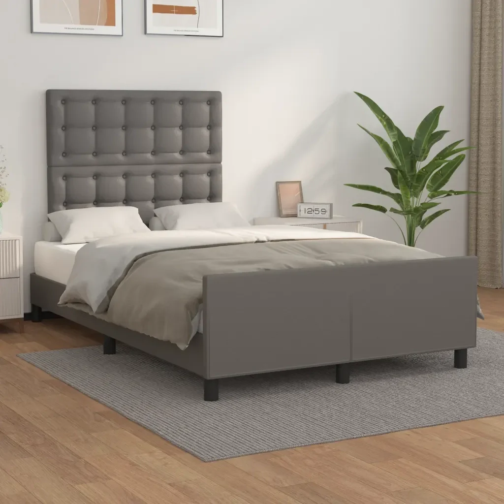 Letto matrimoniale | Letto per adulti | Giroletto con Testiera Crema 120x200 cm in Similpelle - Image 2