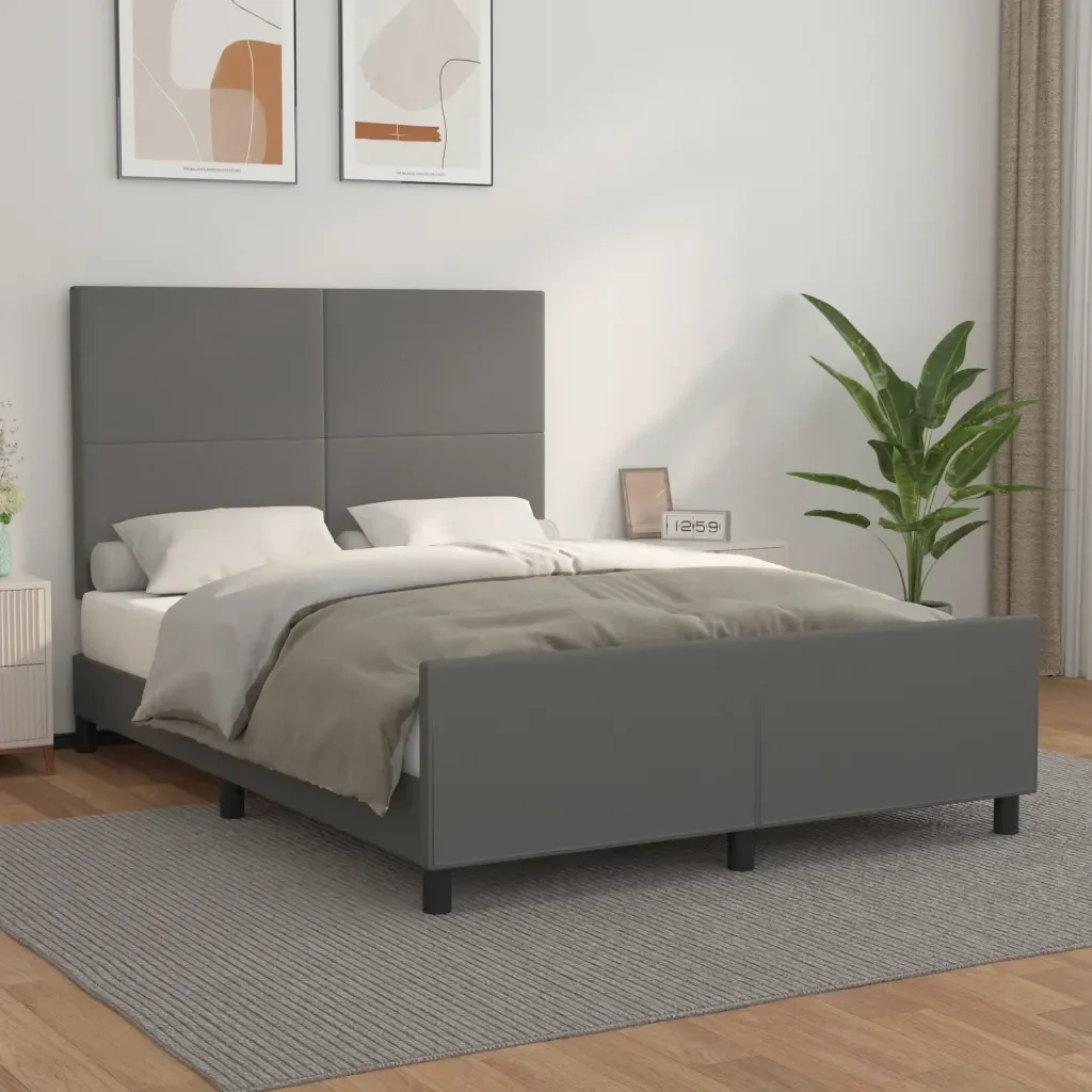 Letto matrimoniale | Letto per adulti | Giroletto con Testiera Crema 140x190 cm in Similpelle - Image 2