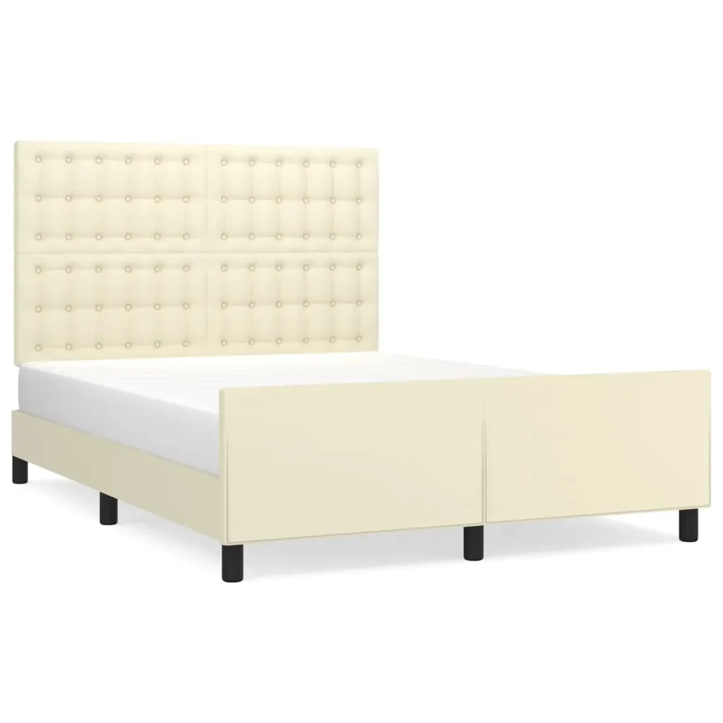 Letto matrimoniale | Letto per adulti | Giroletto con Testiera Crema 140x190 cm in Similpelle