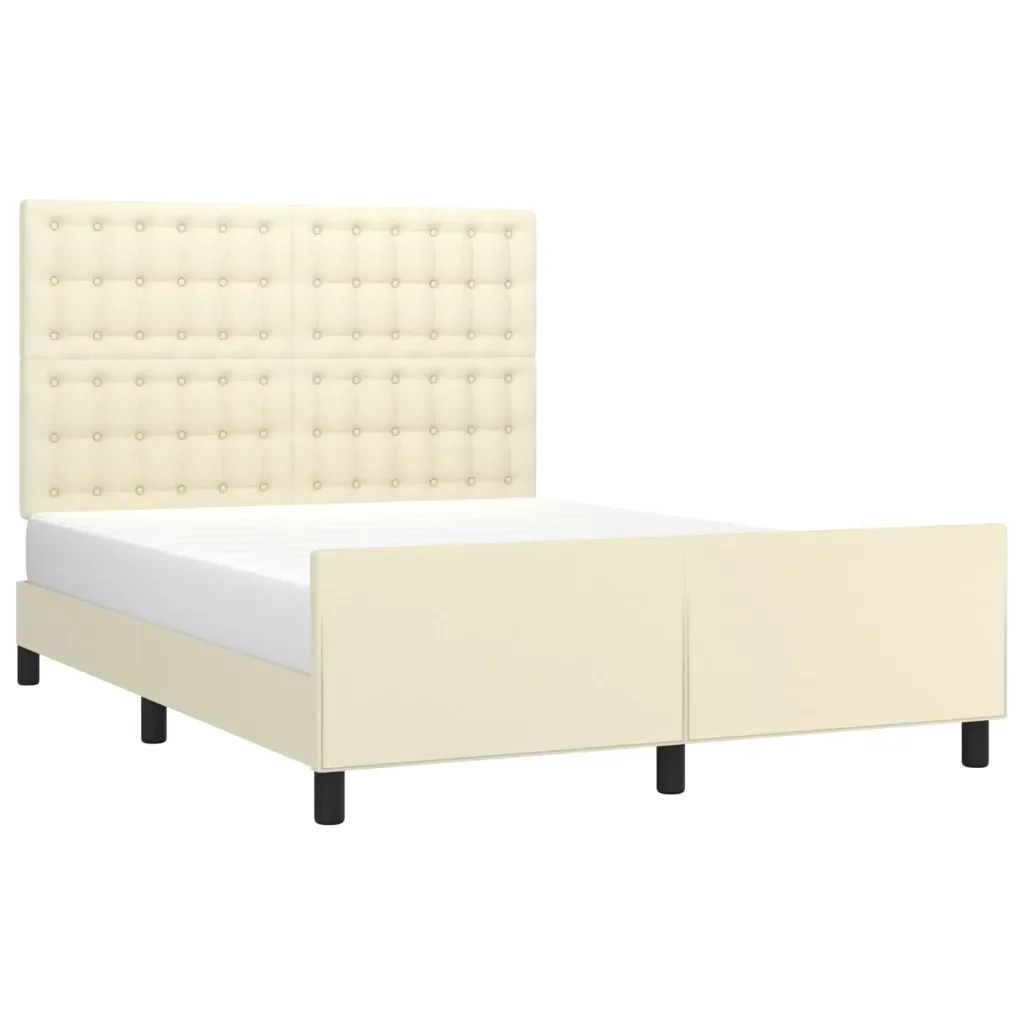 Letto matrimoniale | Letto per adulti | Giroletto con Testiera Crema 140x190 cm in Similpelle - Image 4