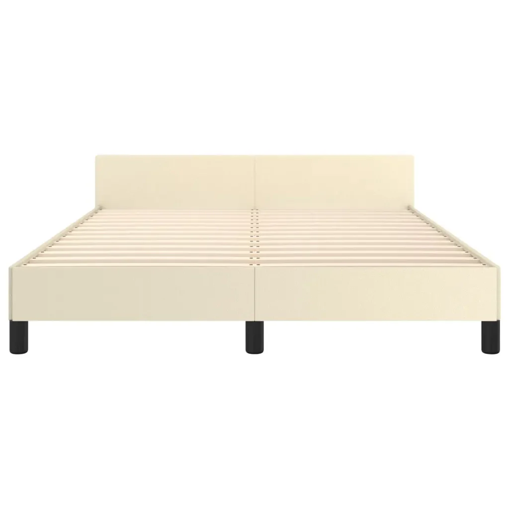 Letto matrimoniale | Letto per adulti | Giroletto con Testiera Crema 140x190 cm in Similpelle - Image 6
